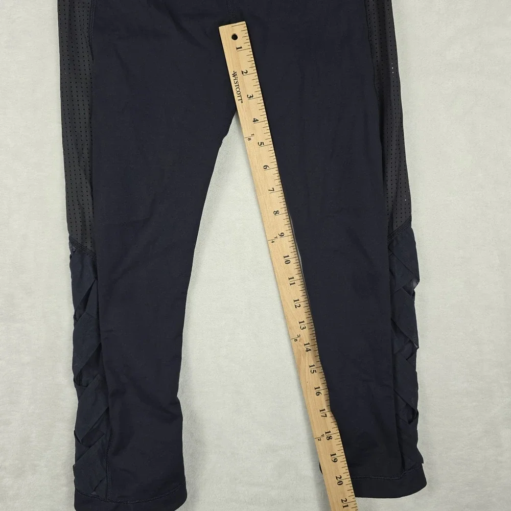 Lululemon Women's Leggings Var City Crop Mesh Criss‎ Cross Navy Blue Size 6